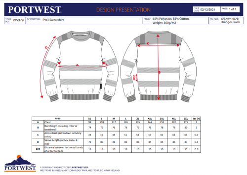 Hanorac cu guler Hi-Vis, rosu/negru, Portwest